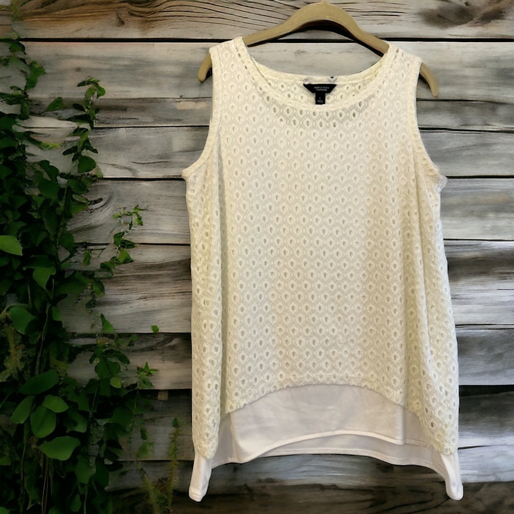 Simply Vera Vera Wang White Eyelet Layered Sleeveless Top L - Picture 8 of 16